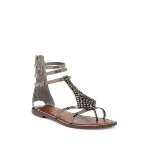 Sam Edelman Ginger Metallic Sandal Flat Gladiator Silver Beaded Strappy Zip 7